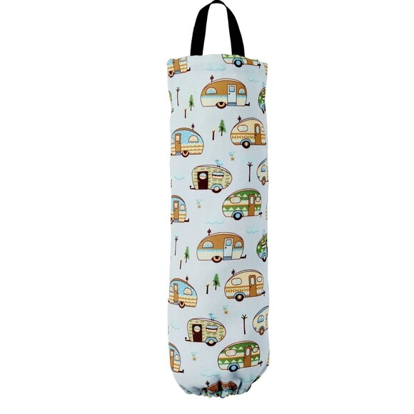 Hanging Retro Camper Plastic Bag Dispenser Blue 5" dia. X 22"H. Polyester Cotton - Picture 1 of 4